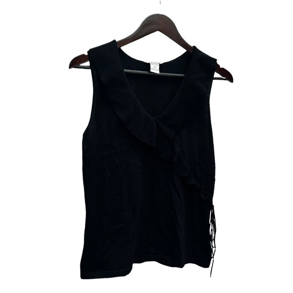 nygard Collection Knit Tank Top Black Ruffle Neckline Size S - Picture 2 of 9